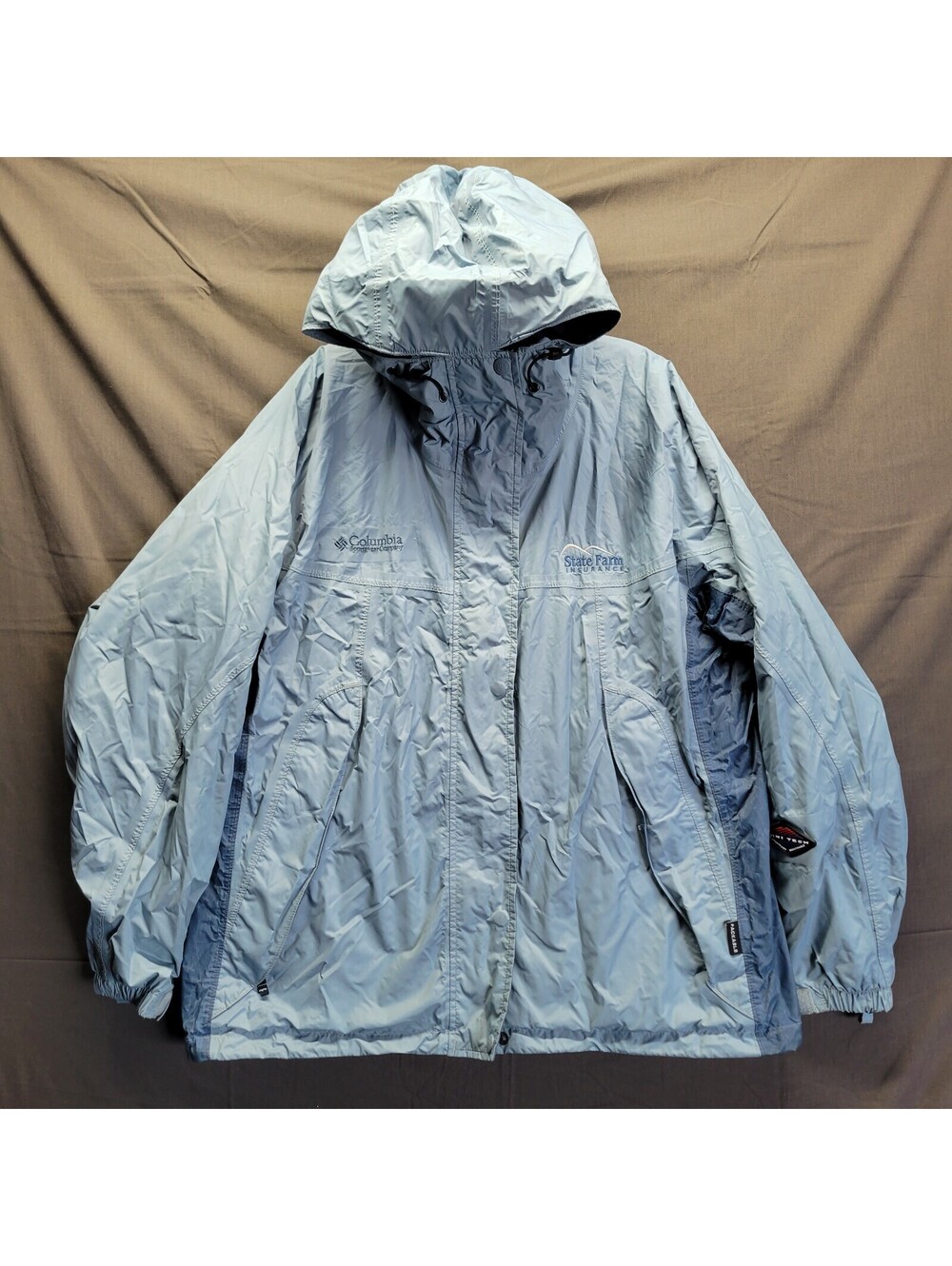 Columbia State Farm Insurance Embroid. Blue Packable OmniTech Rain Jacket XL